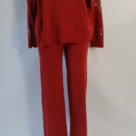 NWT Womens Regina Brick Red Cashmere 2 Pc Set Palazzo Pants Cowl Neck Sweater L - Picture 9 of 15